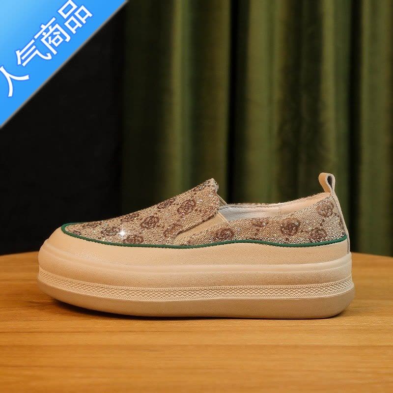 SUNTEK一脚蹬套脚懒人鞋2023春夏季厚底百搭亮片乐福鞋单鞋女休闲鞋图片