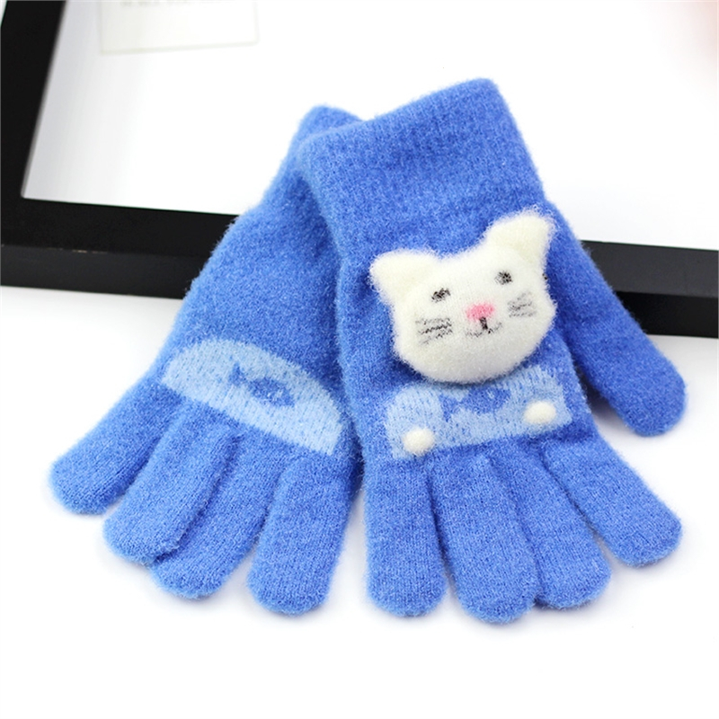 智扣冬季宝宝手套可爱分指写字女童小孩毛线五指保暖小童薄款儿童公主