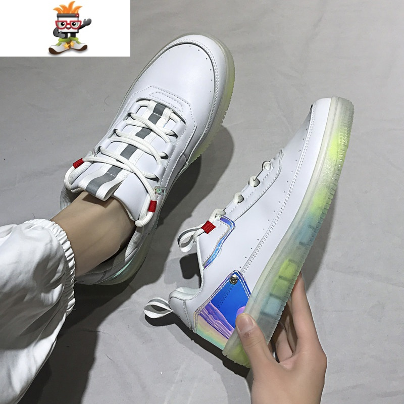 大码男鞋春季百搭韩版潮流学生小白鞋男休闲鞋子反光潮鞋运动板鞋 闪
