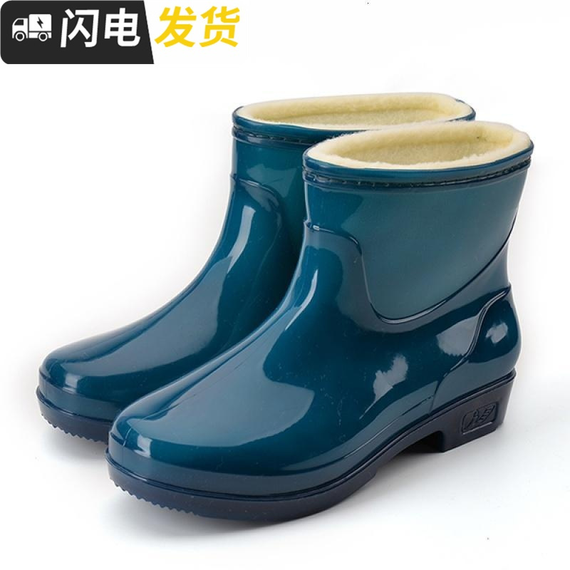 雨鞋男短筒加绒保暖厚底耐磨鞋女防防滑雨靴厨房工作靴胶鞋启如