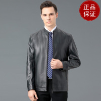 免费试穿光面皮衣男秋冬厚款外套时尚无领加绒皮夹克潮牌休闲上衣磁吸口袋2021冬装新款外套_706 185 灰绿