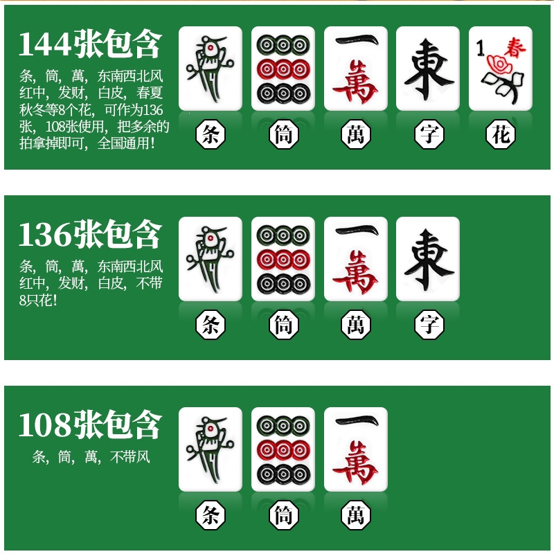 闪电客麻将牌家用中号大号手搓麻将四川广东红中麻将牌136张108送礼(yak)高清大图