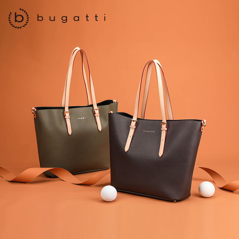 bugatti 德国轻奢品牌 时尚水桶包包菜篮子子母包女斜挎内胆欧美休闲女士手提包纯色简约大容量女包