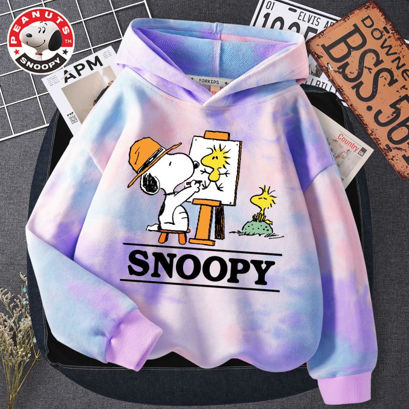 史努比(SNOOPY)儿童卫衣男女春秋款韩版扎染中大童时尚休闲小孩上衣扎染连帽卫衣