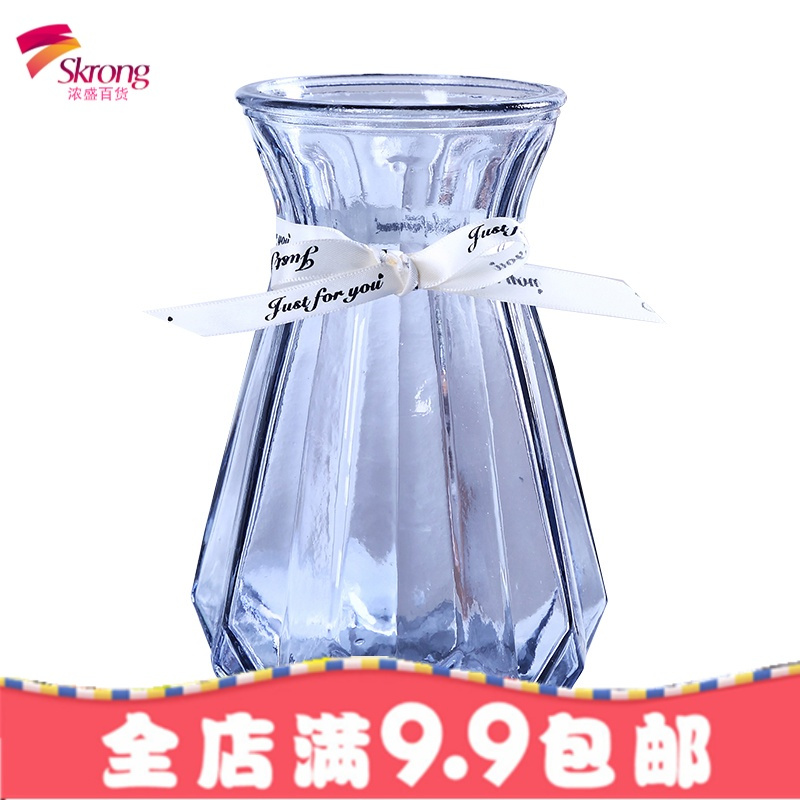 欧式创意竖棱玻璃花瓶 水培植物玻璃瓶绿萝透明装饰客厅插花摆件