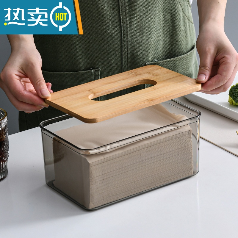 敬平透明家用客厅桌面纸巾抽纸盒创意北欧简约餐巾纸收纳盒 中号透灰色[单个装]纸巾盒高清大图