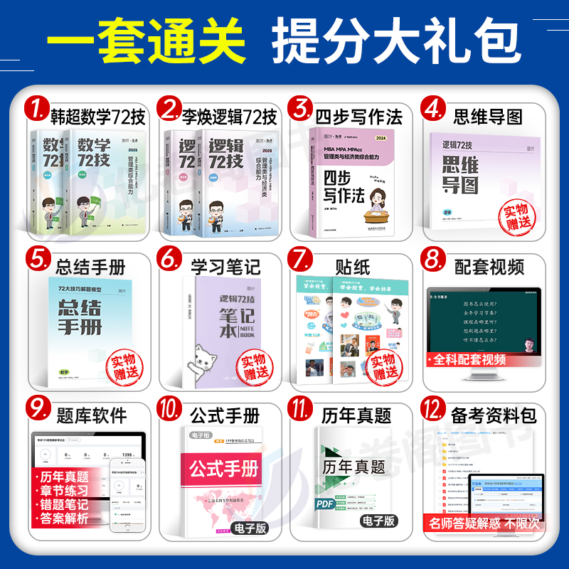 [正版图书]2024年考研李焕逻辑韩超数学72技管综199管理类联考369经济综合能力核心笔记800题600海绵mba乃高清大图