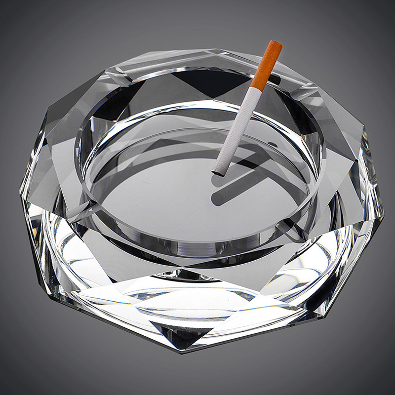 鸣川水晶烟灰缸15cm玻璃工艺品批发创意欧式八角烟灰缸家居摆件