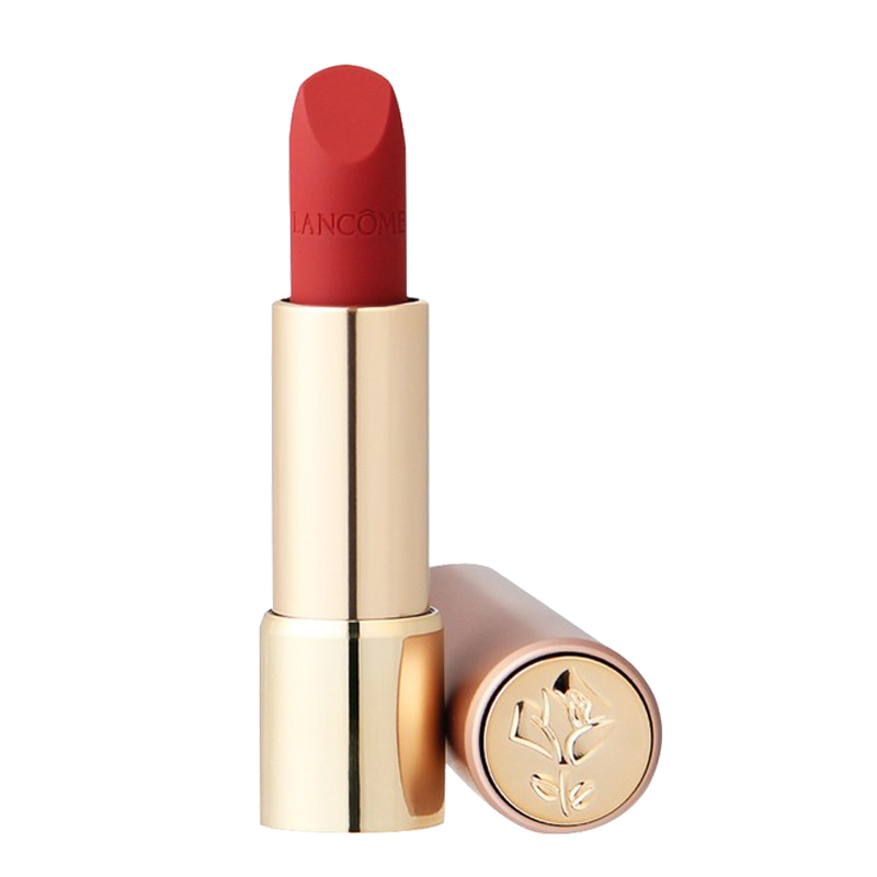 lancome兰蔻菁纯丝柔雾面哑光口红粉金管196朱砂橘胡萝卜色