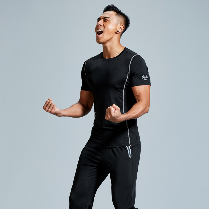 春季健身服套装男跑步运动速干衣紧身衣训练服篮球晨跑健身房夜跑e
