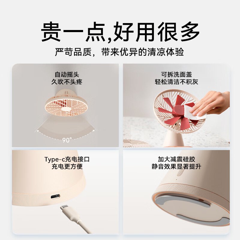 向物(SOTHING)桌面小风扇 轻音节能 台式电风扇 宿舍办公迷你台扇 自动摇头 空调板伴侣 雨林PRO 杏白高清大图