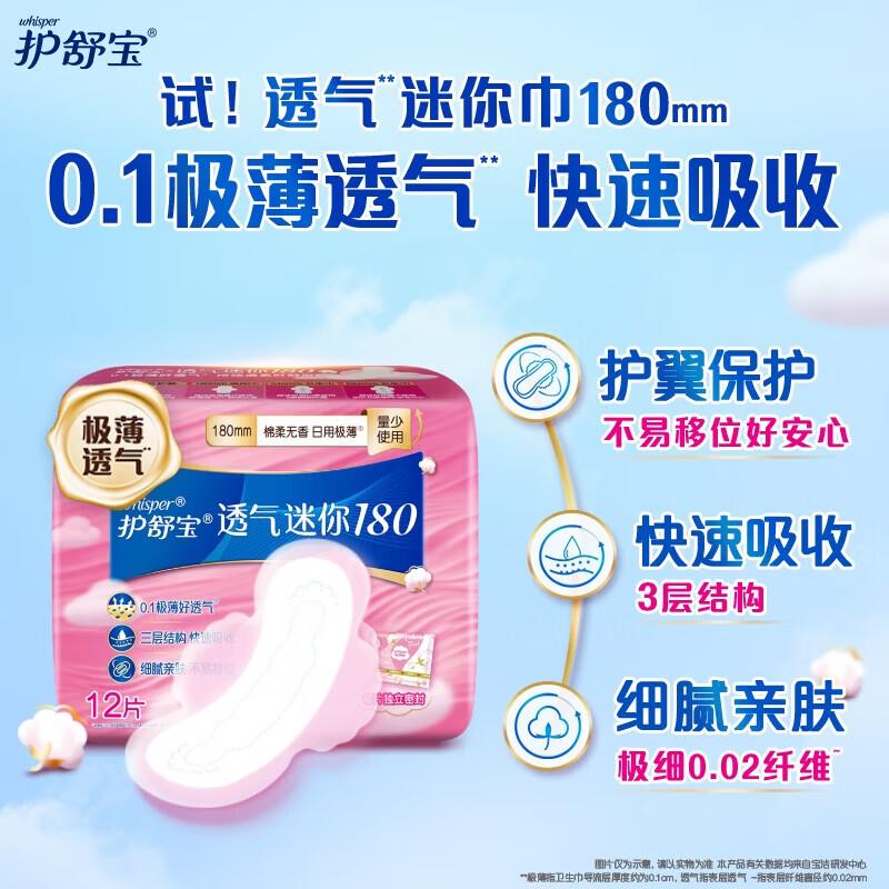护舒宝(ALWAYS) 透气迷你 180MM 卫生巾12片装 粉色(单位:包)高清大图