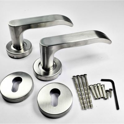 平环 不锈钢分体锁锁具门锁简约木门把手房门室内 扁管弯柄把手1副