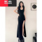 YIBUSHENG黑色无袖背心连衣裙女2024季新款开叉长裙礼服风情万种的小妈裙