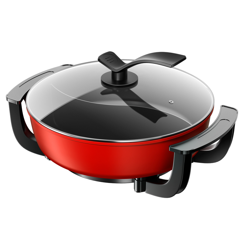 长虹鸳鸯锅电火锅锅家用电热锅多功能蒸煮煎炒专用不粘烧烤一体锅红色