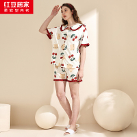 红豆居家女士纯棉可爱印花短袖居家服套装
