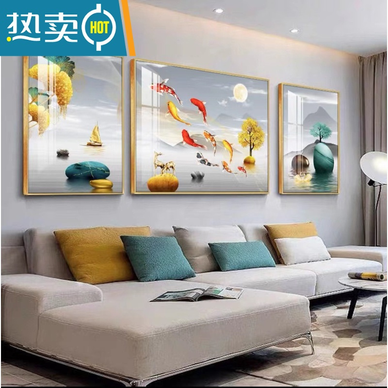 敬平晶瓷镶钻客厅装饰画沙发背景三联画现代简约大气轻奢墙壁挂画装饰画