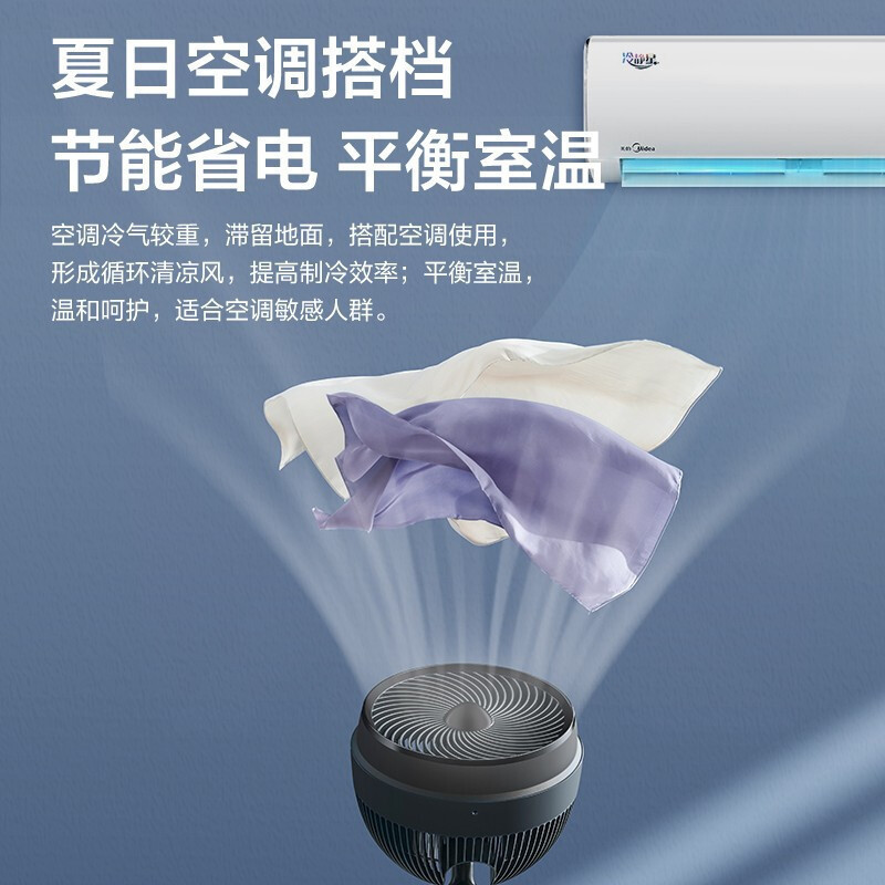 美的(Midea)电风扇立式遥控家用循环扇可拆洗SPI净离子风扇智能感温轻音电扇 GDE24MA(星空系列-蓝鲨)