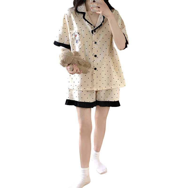 2026年短袖短裤云朵棉夏季薄款开衫睡衣女可爱新款带胸垫套装高清大图