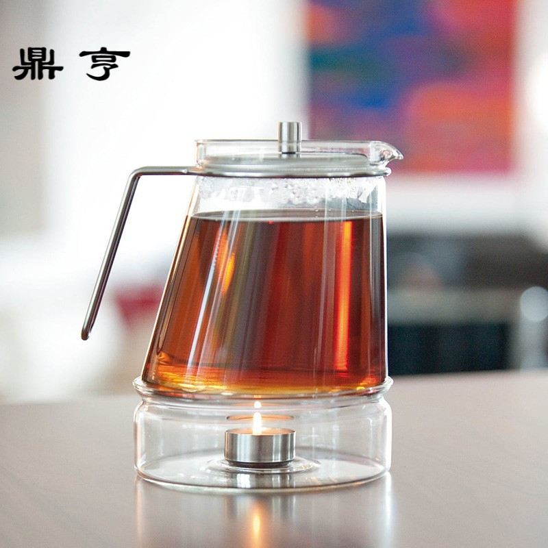 鼎亨可加热茶具不锈钢手柄茶壶茶杯 德国进口m无铅耐热玻璃