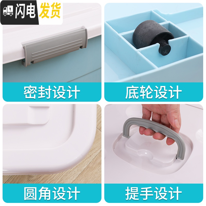 三维工匠特大号衣服收纳箱宿舍学生收纳盒塑料整理箱加厚储物箱带轮子高清大图
