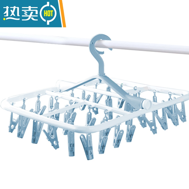 敬平多夹子晾架子袜子晒内衣内裤袜架婴儿宝宝挂凉衣架专用袜衣器夹 ❤[实芯加粗]36夹蓝[可折叠]衣夹高清大图