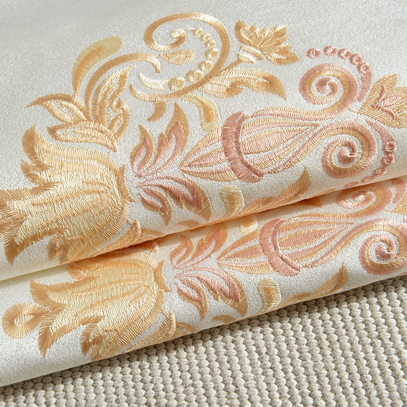 欧式高端刺绣墙布卧室餐厅电视背景无缝壁布绣花简约立体墙纸