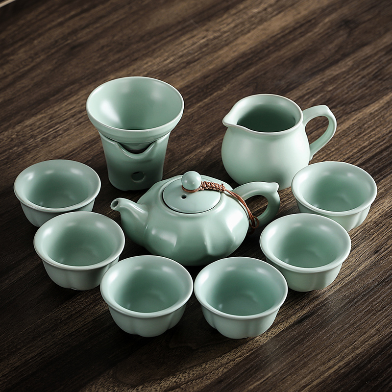 10头汝窑古典茶具开片汝窑茶具套装陶瓷功夫茶具套装冰裂盖碗家用茶壶