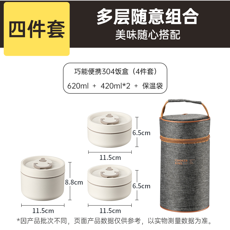 巧能便携304饭盒(4件套)高清大图