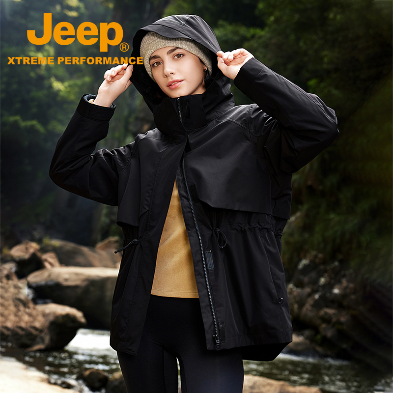 Jeep户外防水保暖冲锋衣女三合一可拆卸摇粒绒收腰显瘦登山服外套