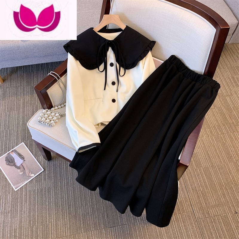 七斓大码女装2023春季新款韩剧奶乖套装裙微胖mm茶系穿搭配一整套高清大图