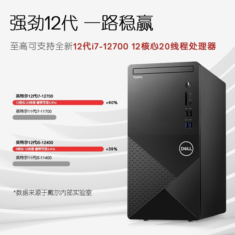 戴尔(DELL)成就3910 商用台式电脑单主机(12代 I5 8G 1TB+256G固态 2G独显 无光驱 W11)