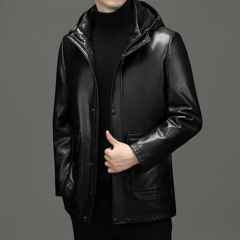 2023秋冬新款高端皮羽绒服男翻领海宁真皮羽绒男大码男装外套可拆卸