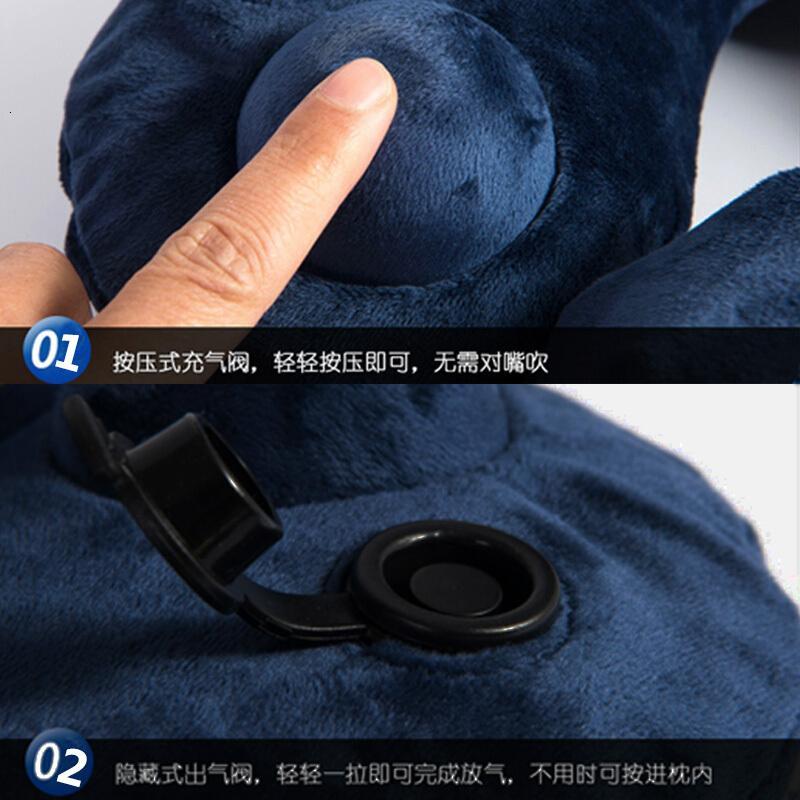 按压充气U型枕旅行睡觉神器便捷护颈枕长途坐车飞机靠枕护脖 深蓝色