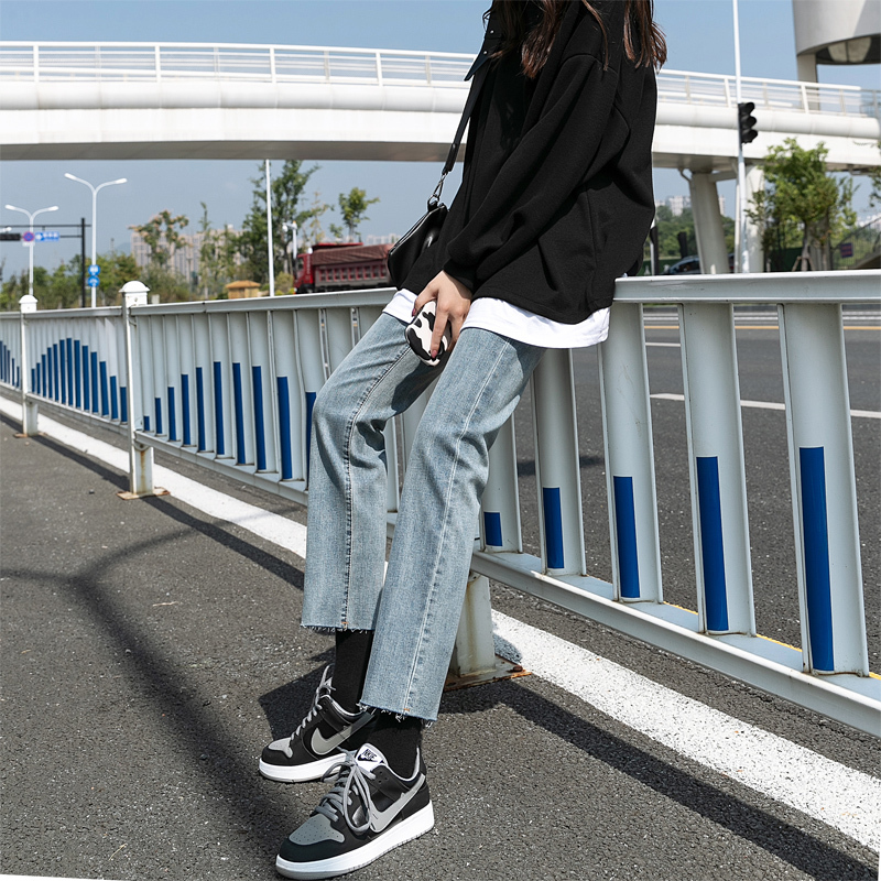2021春季新款高腰弹力牛仔裤女修身显瘦小个子小直筒女士牛仔裤九分裤