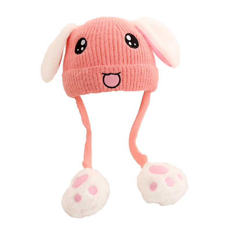 huayangtu秋冬儿童宝宝帽子可爱兔子耳朵会动毛线帽抖音女12岁男童3网