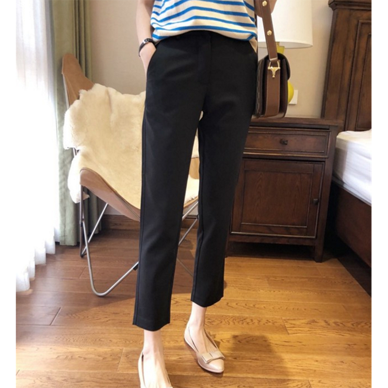 艳如飞白色高端西装裤女修身九分裤高腰显瘦休闲烟管裤四面弹女裤休闲裤
