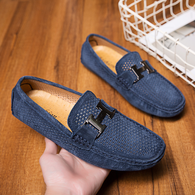 夏季豆豆鞋男真皮韩版百搭个性潮流2020新款懒人镂空透气休闲皮鞋百搭