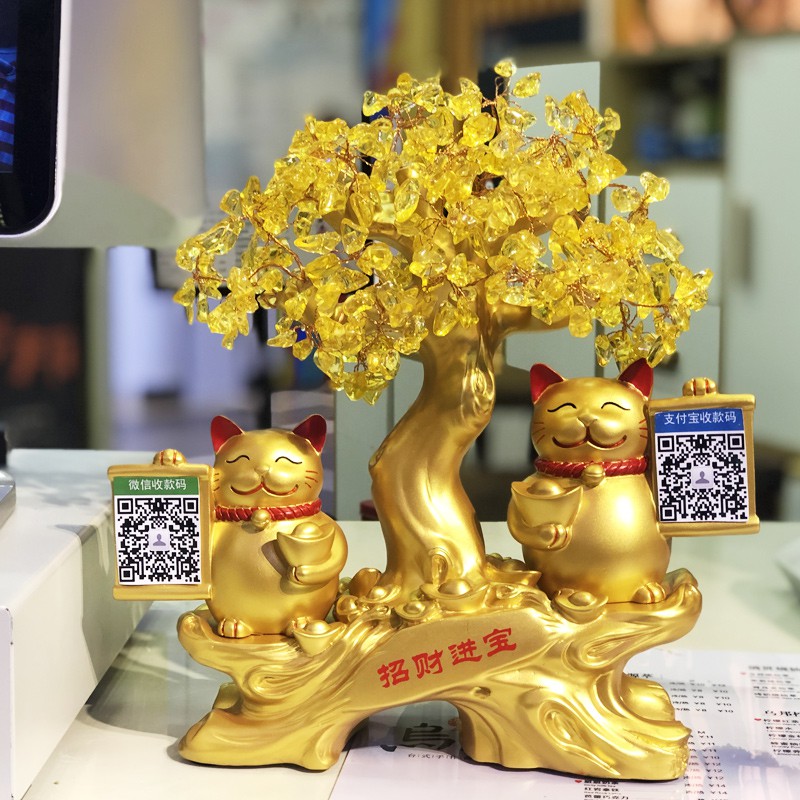 猫摆件开业礼品新店开张个性收银台装饰品金色存钱罐发财猫 三维工匠 蓝+蓝发财树猫高清大图