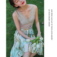 俞兆林新款秋冬保暖背心女性感交叉蕾丝V领加绒加厚保暖内衣女秋冬马甲