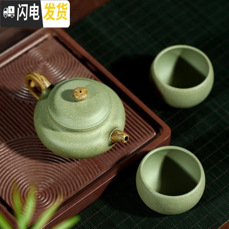 三维工匠紫砂名家李晓璐全手工紫砂壶 豆青砂绞泥仿古壶 200cc茶具高清大图