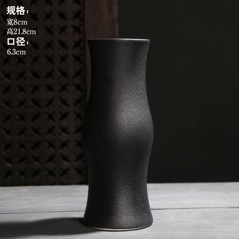 黑色复古陶瓷花瓶中式禅意客厅家居电视柜插花摆件黑陶陆宝釉花器 三维工匠 圆肚丨款式八