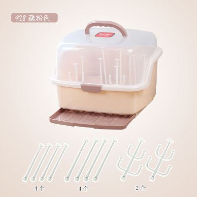 宝宝透明手提奶瓶收纳箱婴儿餐具收纳盒奶瓶箱防尘晾干架沥水盘 不带赠品 8516孔雀绿(小号)