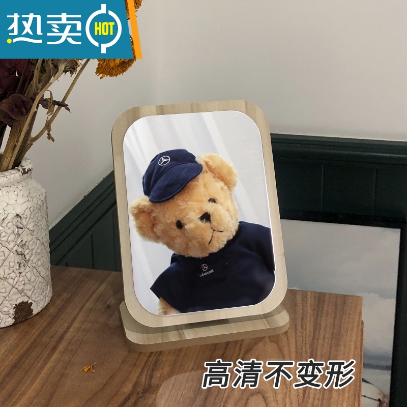 敬平ins风木质小镜子办公室台式化妆镜女桌面折叠梳妆镜学生宿舍便携 大号-旋转款 送白色涂鸦笔便携式用镜高清大图