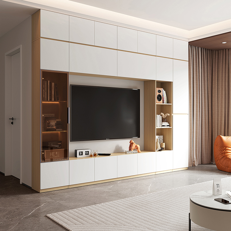 全友家私家居简约落地电视柜背景墙组合客厅家用小户型轻奢高清大图