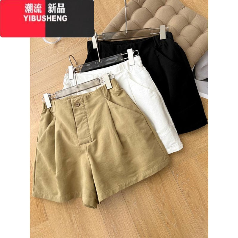 YIBUSHENG大码胖mm休闲工装短裤女季新款时尚韩版百搭高腰显瘦阔腿裤子潮