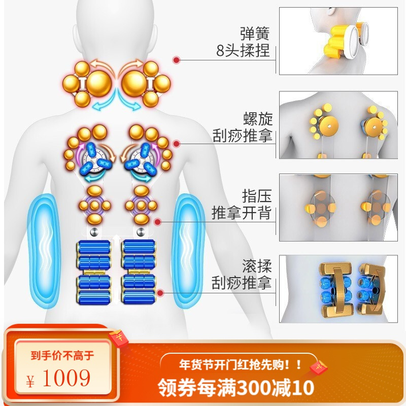 南极人(NANJIREN)颈椎按摩器 按摩靠垫全身 颈部腰部呵护肩部背部按摩椅垫肩颈颈脖子按摩仪 活动热卖款