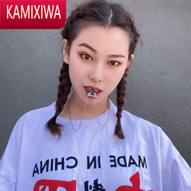 KAMIXIWA银几何项链男潮小众高街百搭嘻哈镂空三角方框吊坠女