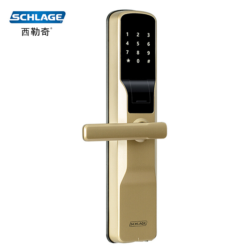 西勒奇(SCHLAGE)指纹锁SE家用入户防盗密码锁C级智能电子锁 SE201时尚金