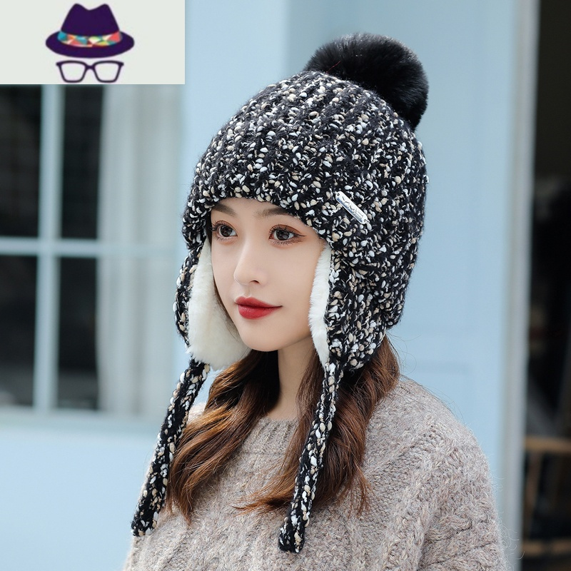 毛线帽子女冬季保暖休闲加绒厚护耳帽甜美百搭防寒骑车针织雷锋帽 FISH BASKET